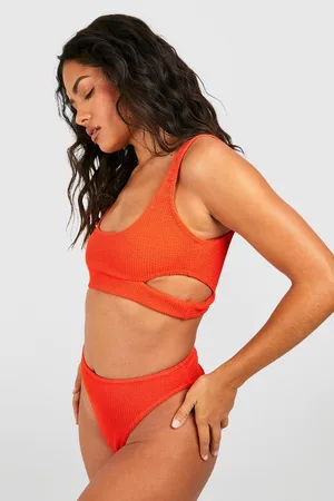 Boohoo Crinkle Cut Out Plunge Bikini Top