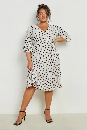 Boohoo Plus Ruffle Hem Polka Wrap Dress