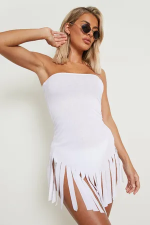 Boohoo Bandeau Asymmetric Tassel Beach Dress