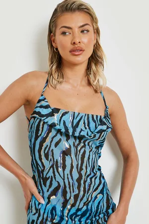 Boohoo Zebra Chiffon Cowl Neck Beach Mini Dress