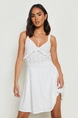 Boohoo Pointelle Open Back Skater Dress