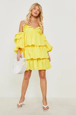 Boohoo Halter Neck Cold Shoulder Tiered Mini Dress