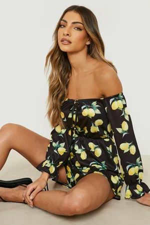 Boohoo Fruit Print Bardot Playsuit