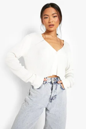 Boohoo Rib Knit Cropped Cardigan