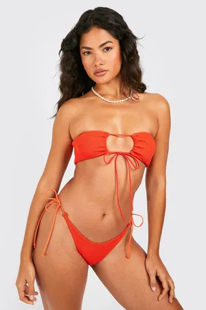 Boohoo Crinkle Skinny Straps Bandeau Bikini Top