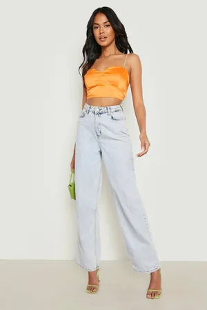 Boohoo Dimante Strap Satin Crop Top