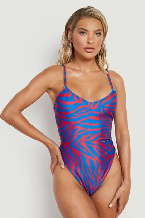 Boohoo Zebra Strappy Swimsuit