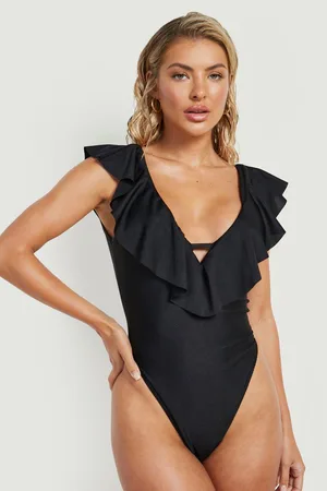 Boohoo Ruffle Detail Plunge Swimsuit
