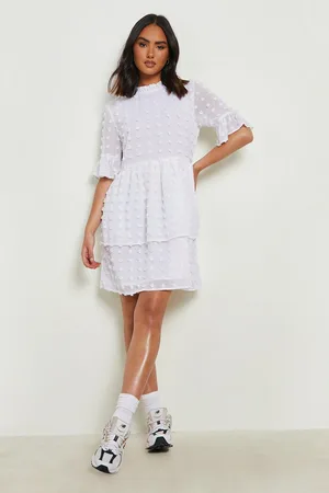 Boohoo Dobby Ruffle Tiered Smock Dress