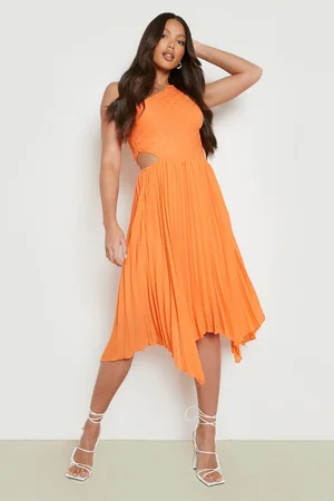 Boohoo Tall One Shoulder Pleated Midi Dress