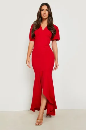 Boohoo Puff Sleeve Fishtail Maxi Dress