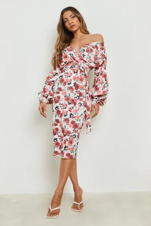 Boohoo Floral Off The Shoulder Midi Dress