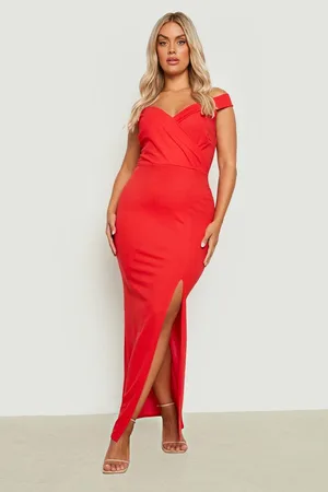 Boohoo Plus Wrap Off The Shoulder Maxi Dress