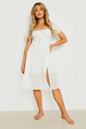 Boohoo Premium Broderie Seam Detail Midi Beach Dress