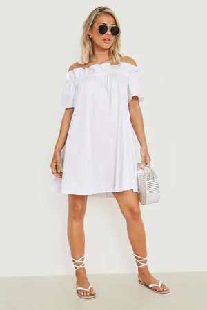 Boohoo Off The Shoulder Cotton Smock Sundress