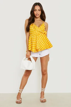Boohoo Maternity Polka Dot Ruffle Wrap Cami Top