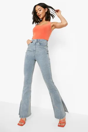 Boohoo Butt Shaper Split Hem Flared Jeans