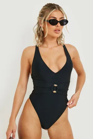 Boohoo Wooden O-ring Belted Swimsuit