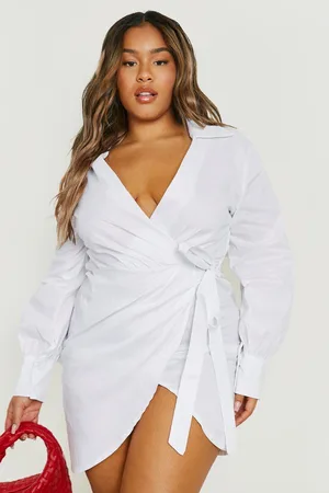 Boohoo Plus Cotton Tie Side Shirt Dress