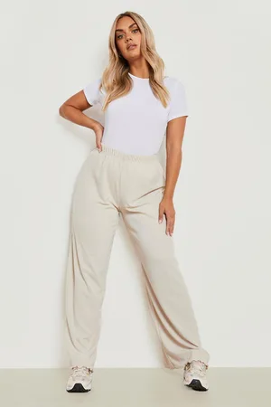 Boohoo Plus Lettuce Hem Cotton Rib Wide Leg Trousers