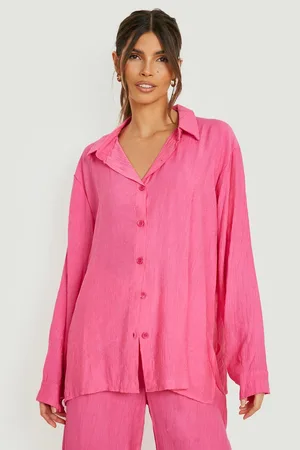 Boohoo Crinkle Relaxed Fit Linen Look Shirt