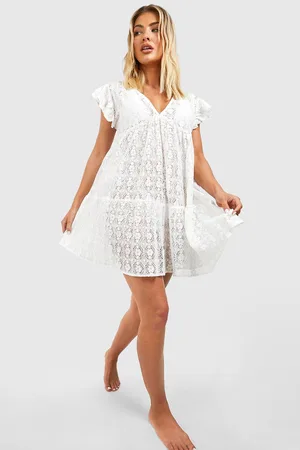 Boohoo Lace Ruffle Plunge Beach Mini Dress
