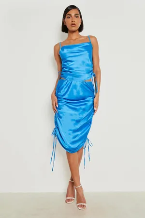 Boohoo Satin Ruched Cami & Midi Skirt