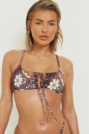 Boohoo Floral Strappy Tie Bikini Top