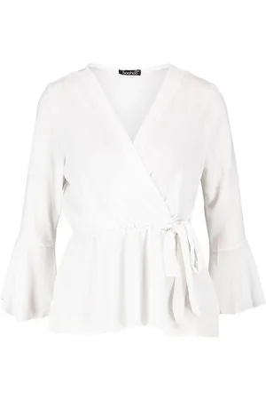 Boohoo Wrap Front Peplum Hem Blouse