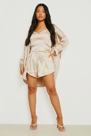 Boohoo Petite Satin Shirt And Bralet Set