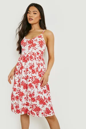 Boohoo Tie Shoulder Midi Dress Porcelain Print