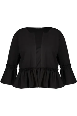Boohoo Plus Ruffle Collarless Blazer