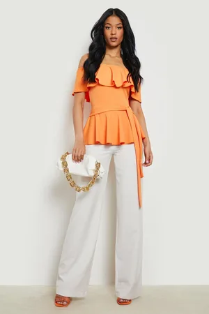 Boohoo Tall Peplum Belted Off The Shoulder Top
