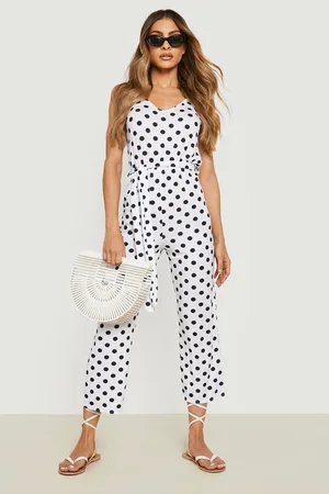 Boohoo Polka Dot Strappy Culotte Jumpsuit