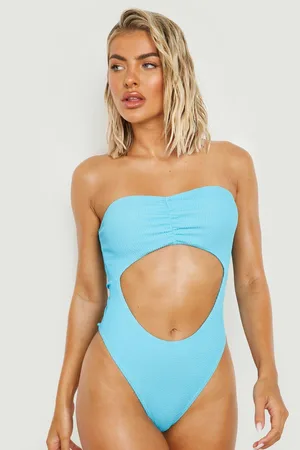 Boohoo Crinkle Cut Out Bandeau Swimsuit