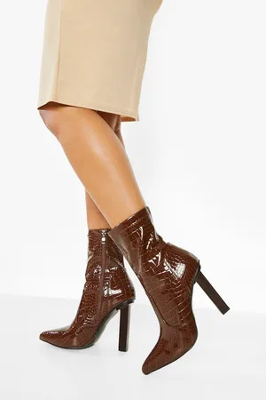 Boohoo Pointed Toe Croc Detail Boots