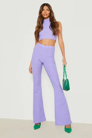 Boohoo Pleated Jersey Racer Crop & Skinny Flare