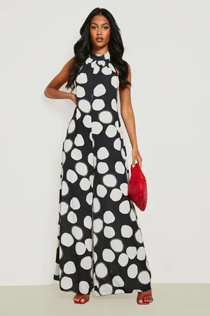 Boohoo Tall Polka Dot Halter Neck Wide Leg Jumpsuit