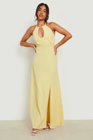 Boohoo Petite Halter Keyhole Split Leg Maxi Dress