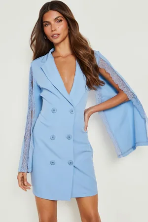Boohoo Lace Trim Flare Sleeve Blazer Dress