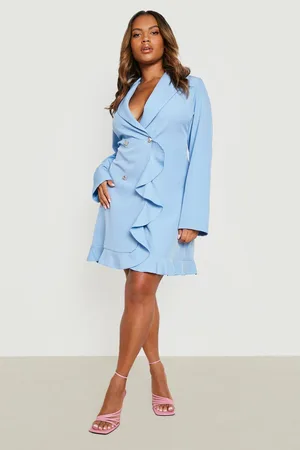 Boohoo Plus Double Breasted Frill Blazer Dress