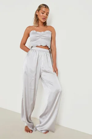 Boohoo Satin Shirred Bandeau & Trouser Beach Co-ord