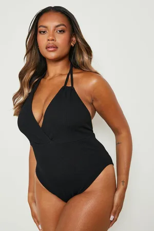 Boohoo Plus Crinkle Wrap Front Swimsuit