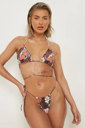 Boohoo Floral Tie Triangle Bikini Top