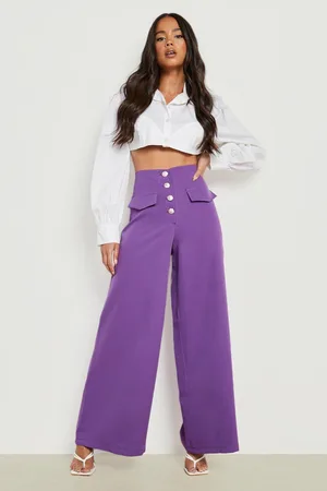 Boohoo Petite Metal Button Wide Leg Trouser