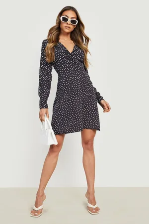Boohoo Long Sleeve Polka Dot Shirt Skater Dress