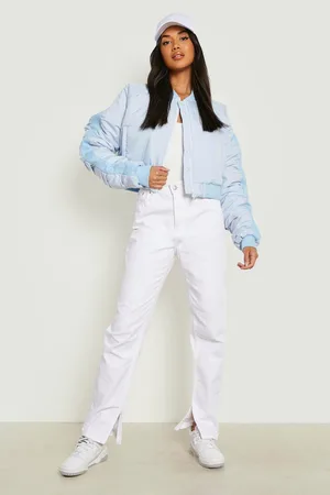 Boohoo Padded Ruched Sleeve Crop Bomber