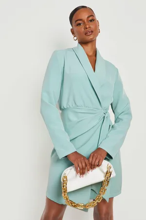 Boohoo Tall Woven Ruched Side Tie Blazer Dress