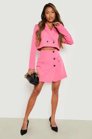 Boohoo Contrast Button Cropped Tailored Blazer
