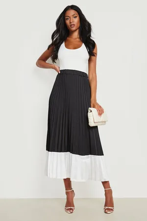 Boohoo Tall Pleated Contrast Satin Midaxi Skirt